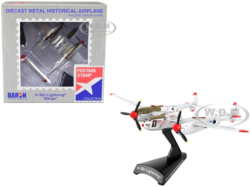 Lockheed P-38J Lightning Fighter Aircraft "Marge" Pilot Richard Ira "Dick" Bong - United States Air Force 1/115 Diecast Model Airplane by Postage Stamp
