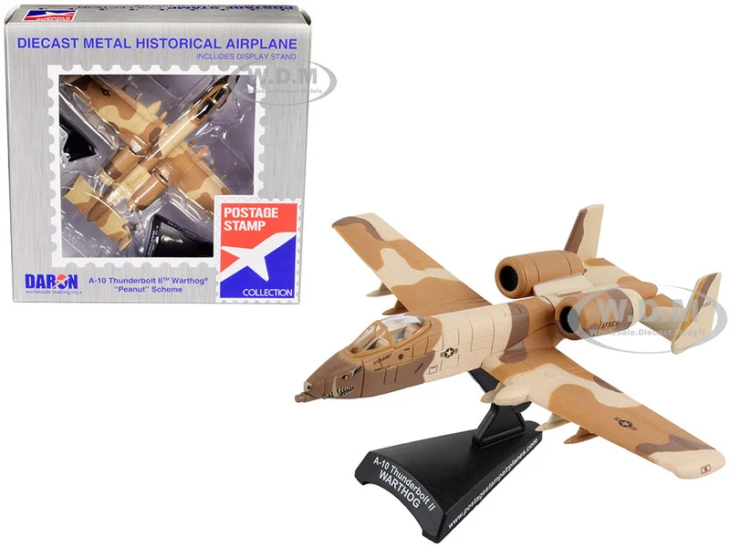 Fairchild Republic A-10 Thunderbolt II Warthog Aircraft "Peanut Color Camouflage Scheme" United States Air Force 1/140 Diecast Model Airplane by Postage Stamp