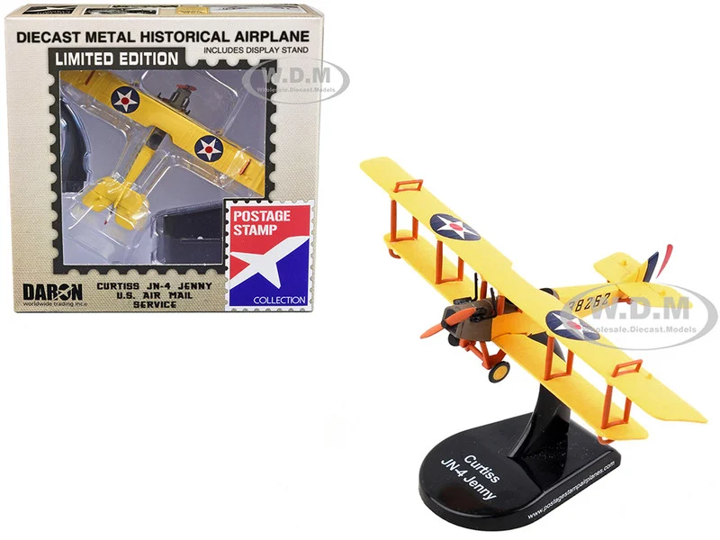 Curtiss JN4 "Jenny" Biplane Aircraft "US Air Mail Service" United States Army 1/100 Diecast Model Airplane by Postage Stamp - Military Models