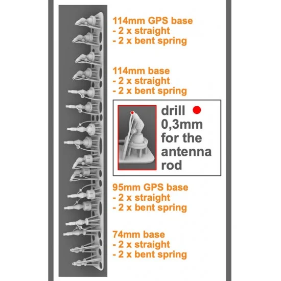 Perfect Scale Modellbau A1041 1/35 Antenna Mounts Comrod VHF3088VM (straight and bent spring) with Antenna Socket (Bundeswehr and NATO) - Military Vehicles & Tanks