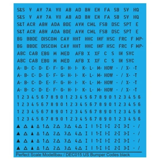 Perfect Scale Modellbau DEC015b Decal for 1/35 US Bumper Codes #Black with 1.5mm Small Letters - Military Vehicles & Tanks