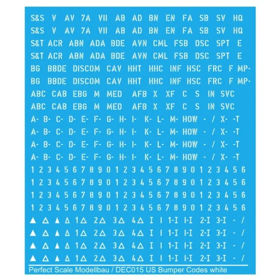 Perfect Scale Modellbau DEC015w Decal for 1/35 US Bumper Codes #White with 1.5mm Small Letters - Military Vehicles & Tanks