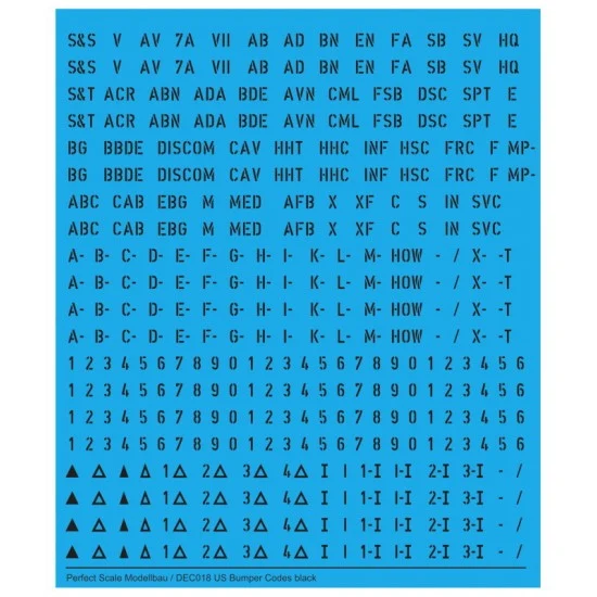 Perfect Scale Modellbau DEC018b Decal for 1/35 US Bumper Codes #Black with 2.5mm Large Letters - Military Vehicles & Tanks