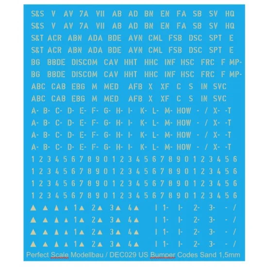Perfect Scale Modellbau DEC029 Decal for 1/35 US Bumper Codes Sand Colour (small: 1.5mm height) - Military Vehicles & Tanks