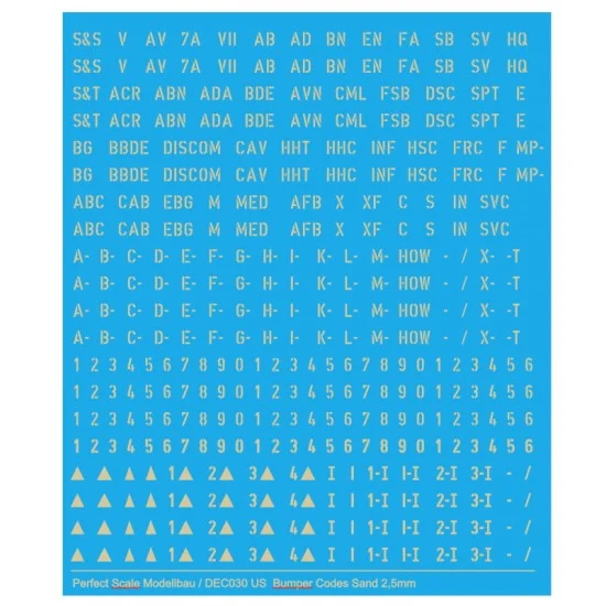 Perfect Scale Modellbau DEC030 Decal for 1/35 US Bumper Codes Sand Colour (large: 2.5mm height) - Military Vehicles & Tanks