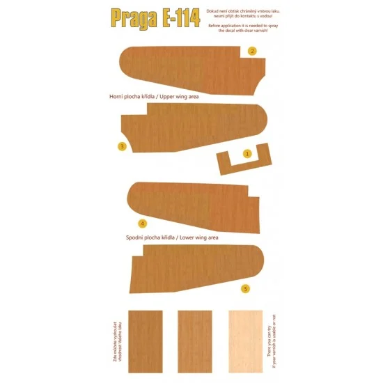 Peewit D74001 1/72 Praga E-114 Wing Beech Plywood Decals for Kovozavody Prostejov kits