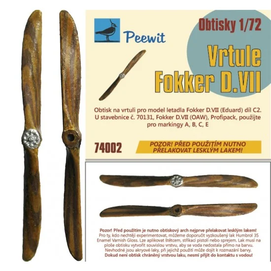Peewit D74002 1/72 Fokker D VII Propeller Decals Part.2 for Eduard kits - Model Planes