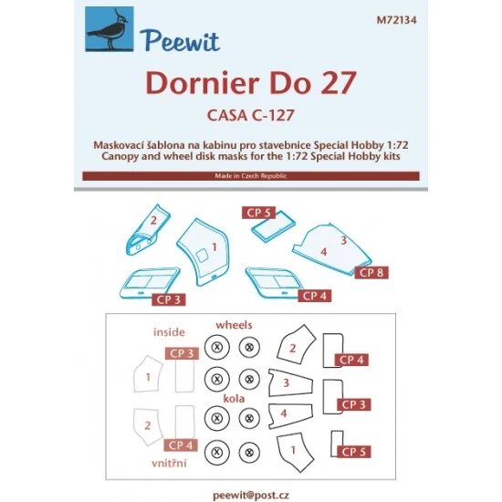 Peewit M72134 1/72 Dornier Do 27 Canopy Masks for Special Hobby kits - Model Planes