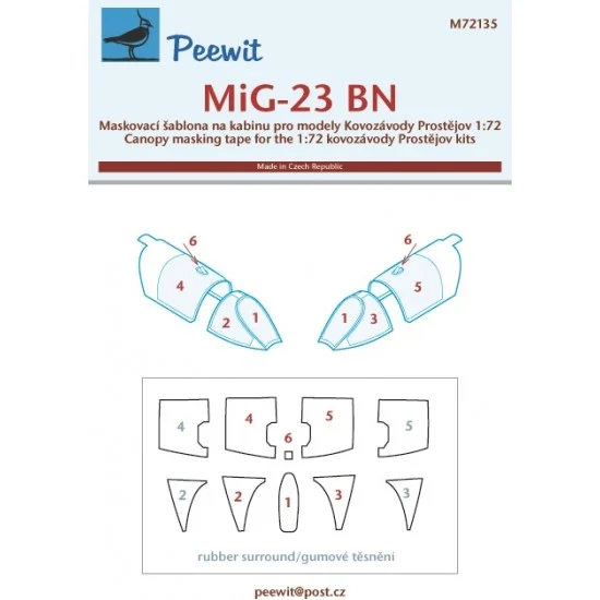 Peewit M72135 1/72 MiG-23 BN Canopy Masks for Kovozavody Prostejov kits