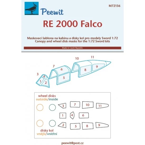 Peewit M72136 1/72 RE 2000 Falco Canopy Masks for Sword kits - Model Planes