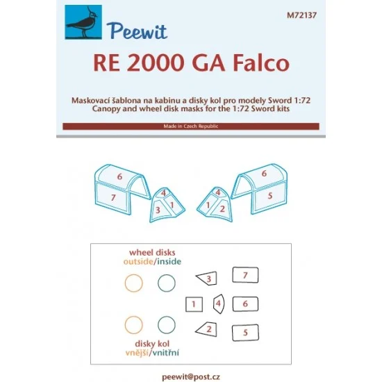 Peewit M72137 1/72 RE 2000 GA Falco Canopy Masks for Sword kits - Model Planes