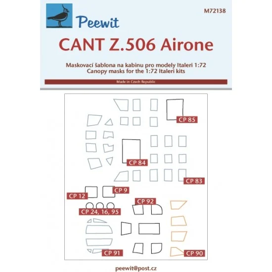 Peewit M72138 1/72 CANT Z 506 Airone (Italeri) Canopy Masks for Italeri kits - Model Planes