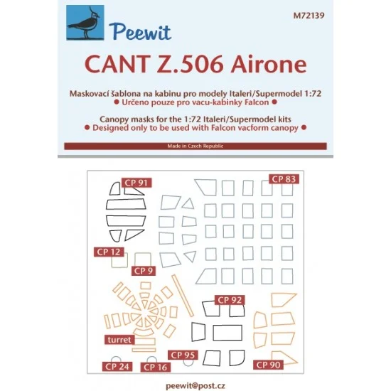 Peewit M72139 1/72 CANT Z 506 Airone (Falcon) Canopy Masks for Italeri/Supermodel kits - Model Planes