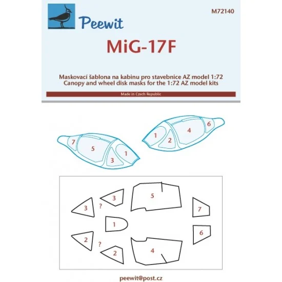 Peewit M72140 1/72 MiG-17F Canopy Masks for AZ model