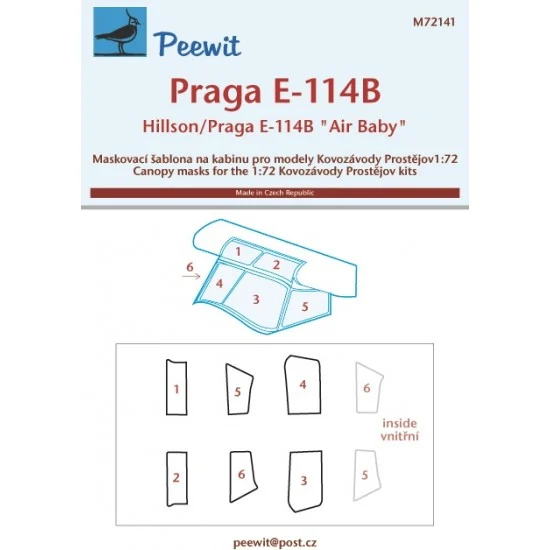 Peewit M72141 1/72 Praga E-114B ''Air Baby'' Canopy Masks for Kovozavody Prostejov kits