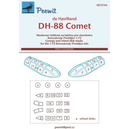 Peewit M72144 1/72 DH-88 Comet Canopy Masks for Kovozavody Prostejov kits