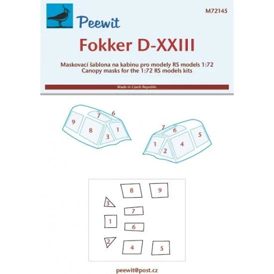 Peewit M72145 1/72 Fokker D-XXIII Canopy Masks for RS kits