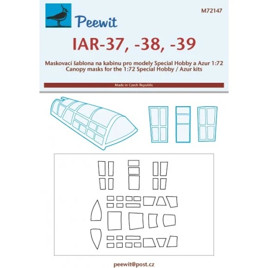 Peewit M72147 1/72 IAR-37, -38, -39 Canopy Masks for Special Hobby/Azur kits