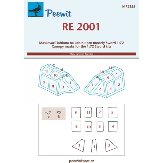 Peewit M72155 1/72 Regianne Re 2001 Canopy Masks for Sword kits - Model Planes