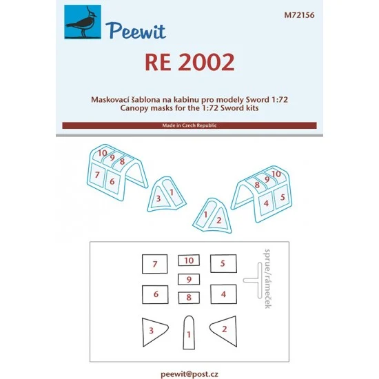 Peewit M72156 1/72 Regianne Re 2002 Canopy Masks for Sword kits - Model Planes