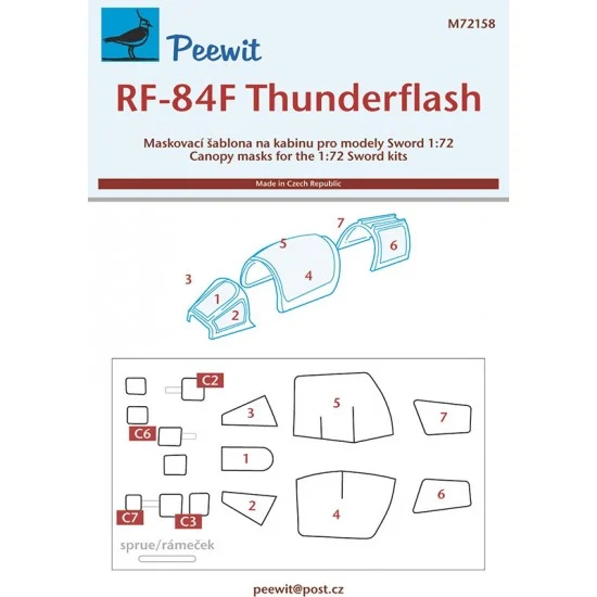 Peewit M72158 1/72 RF-84F Thunderflash Canopy Masks for Sword kits