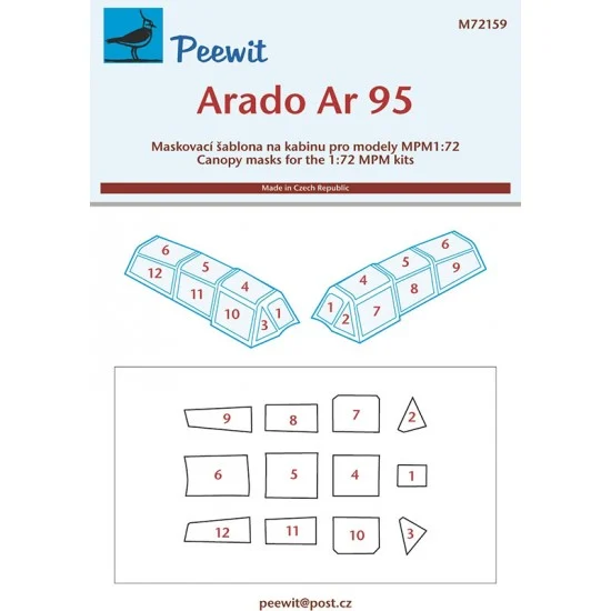 Peewit M72159 1/72 Arado Ar 95 Canopy Masks for MPM kits - Model Planes