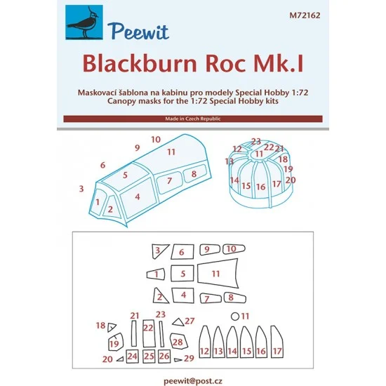 Peewit M72162 1/72 Blackburn Roc Mk.I Canopy Masks for Special Hobby kits - Model Planes
