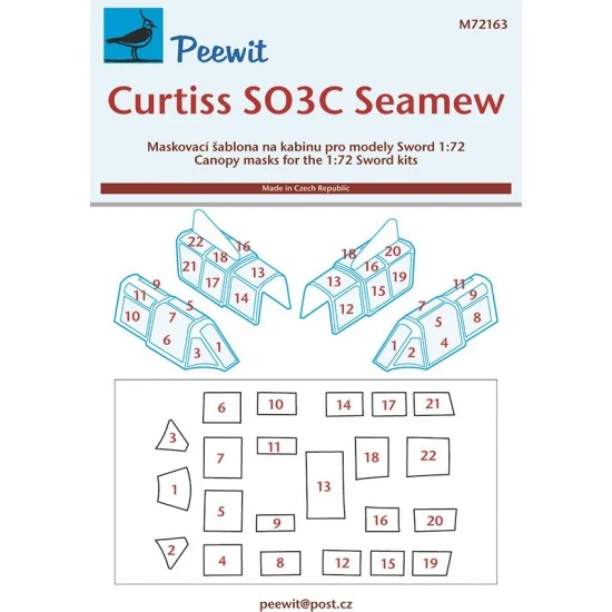 Peewit M72163 1/72 Curtiss SO3C Seamew Canopy Masks for Sword kits - Model Planes