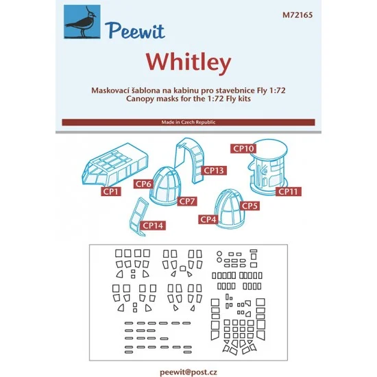 Peewit M72165 1/72 Whitley Canopy Masks for Fly kits - Model Planes