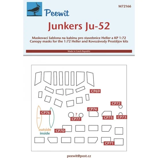 Peewit M72166 1/72 Junkers Ju-52 Canopy Masks for Heller/Kovozavody Prostejov kits