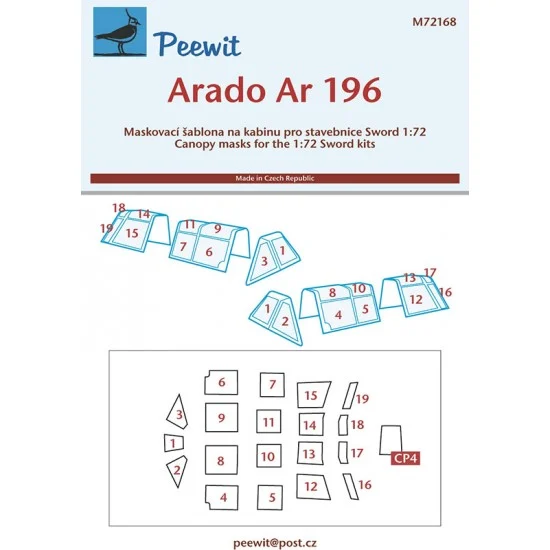 Peewit M72168 1/72 Arado AR 196 Canopy Masks for Sword kits - Model Planes
