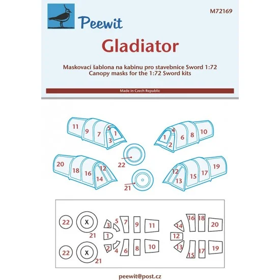 Peewit M72169 1/72 Gladiator Canopy Masks for Sword kits - Model Planes
