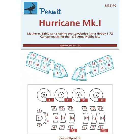 Peewit M72170 1/72 Hurricane Mk.I Canopy Masks for Arma Hobby kits - Model Planes