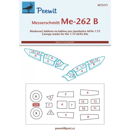 Peewit M72171 1/72 Me 262B Canopy Masks for Airfix kits - Model Planes