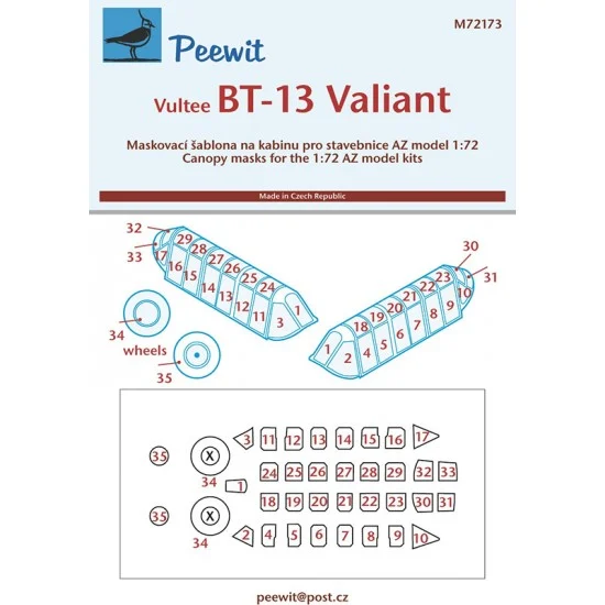 Peewit M72173 1/72 BT-13 Valiant Canopy Masks for AZ model