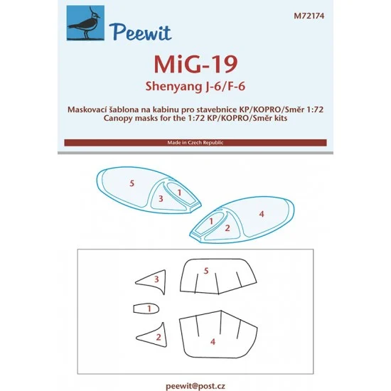 Peewit M72174 1/72 MiG-19/Shenyang J-6/F-6 Canopy Masks for Kovozavody Prostejov/KP/KOPRO