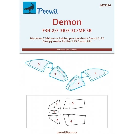 Peewit M72176 1/72 F3 Demon Canopy Masks for Sword kits - Model Planes