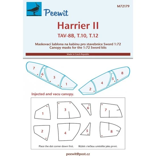 Peewit M72179 1/72 Harrier II TAV-8B Canopy Masks for Sword kits