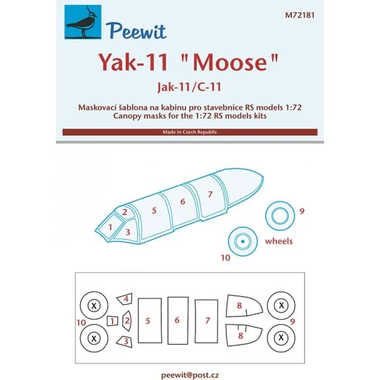 Peewit M72181 1/72 Jak-11 Canopy Masks for RS kits