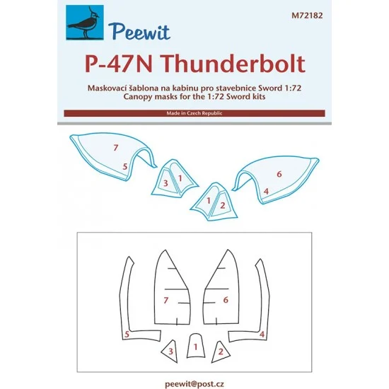Peewit M72182 1/72 P-47N Thunderbolt Canopy Masks for Sword kits
