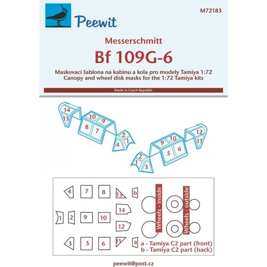 Peewit M72183 1/72 Bf-109G6 Canopy Masks for Tamiya kits