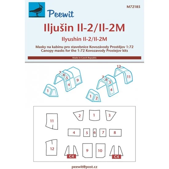 Peewit M72185 1/72 Ilyushin Il-2M (KP) Canopy Masks for Kovozavody Prostejov kits