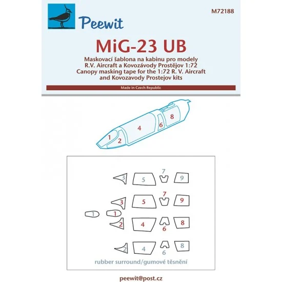 Peewit M72188 1/72 MiG-23 UB Canopy Masks for Kovozavody Prostejov/R. V. Aircraft kits