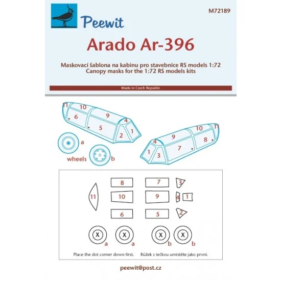 Peewit M72189 1/72 Arado Ar 396 Canopy Masks for RS kits - Model Planes