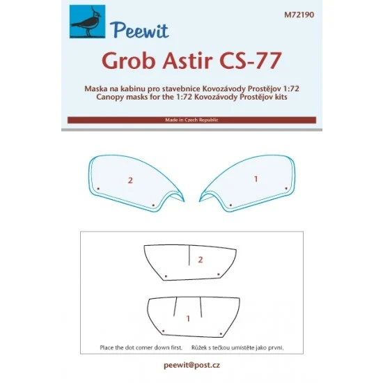 Peewit M72190 1/72 Grob Astir CS-77 Canopy Masks for Kovozavody Prostejov kits