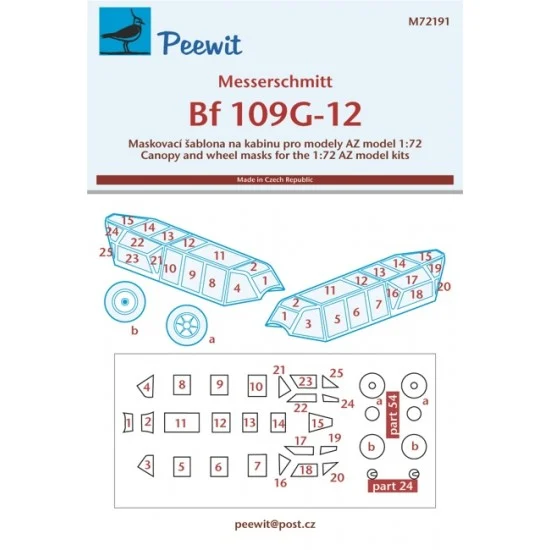 Peewit M72191 1/72 BF 109g-12 Canopy Masks for AZ model