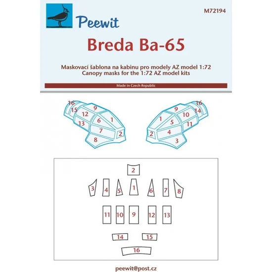 Peewit M72194 1/72 Breda Ba-65 Canopy Masks for AZ model