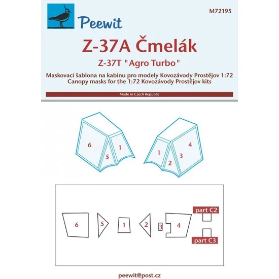 Peewit M72195 1/72 Z-37A Cmelak Canopy Masks for Kovozavody Prostejov kits