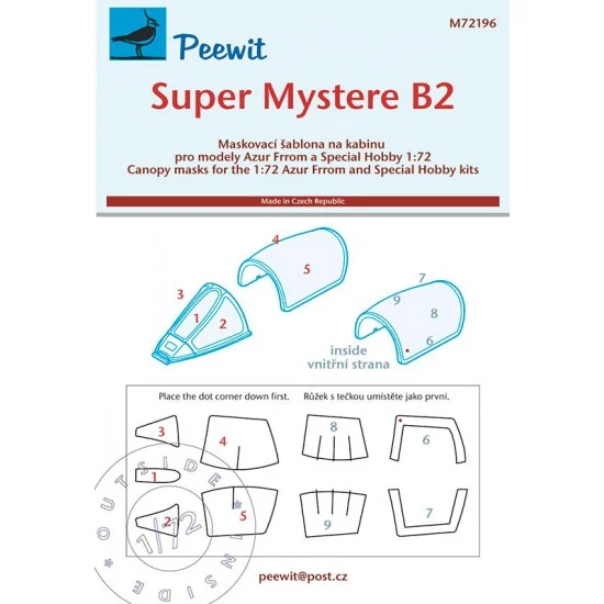 Peewit M72196 1/72 Super Mystere B2 Canopy Masks for Special Hobby kits - Model Planes