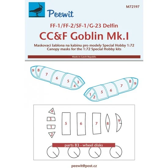 Peewit M72197 1/72 Grumman FF-1/CCandF Goblin Canopy Masks for Special Hobby kits